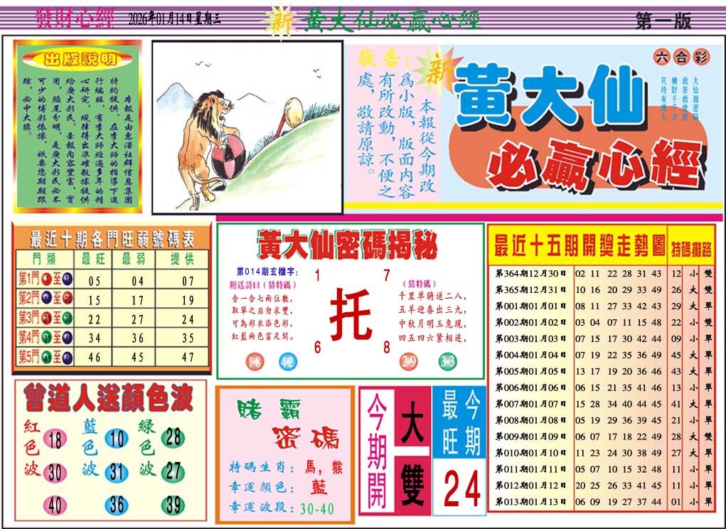 014期黄大仙必赢心经A[图]