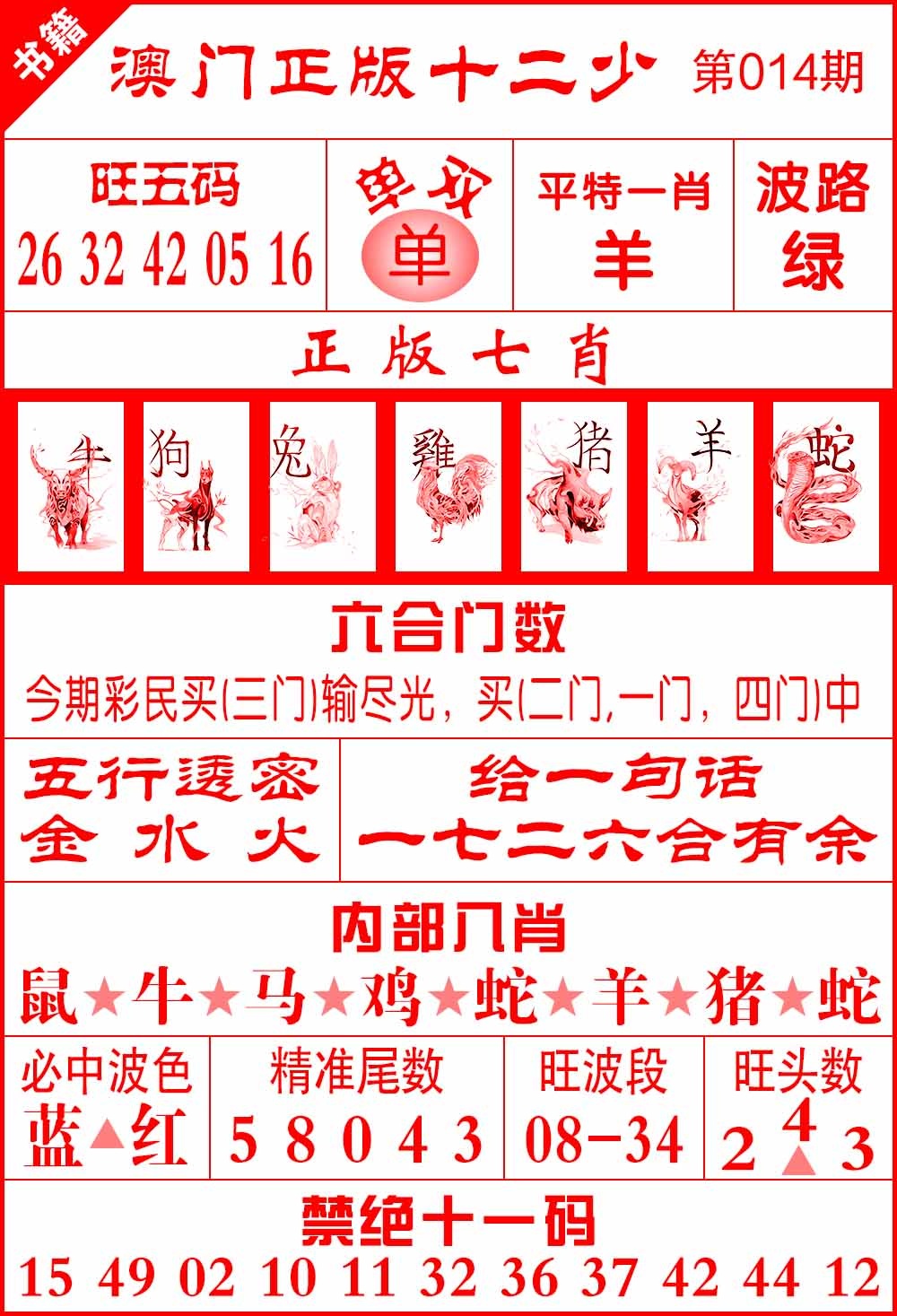 014期澳门十二少[图]