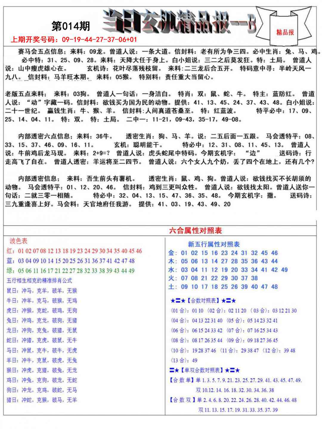 014期当日玄机精品报B[图]