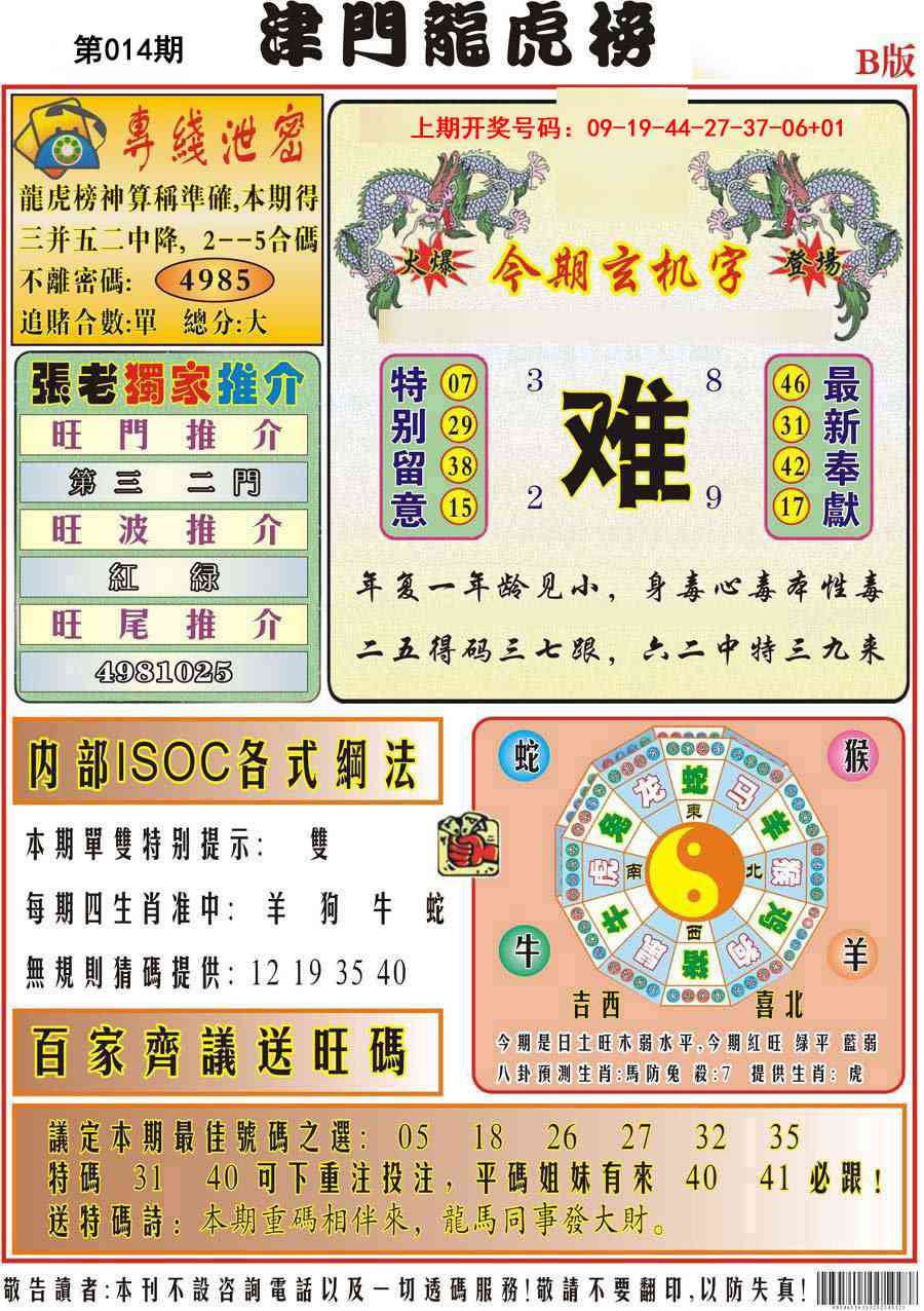 014期津门龙虎榜B[图]